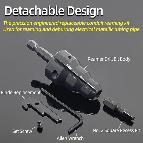 Power Conduit Reamer with Improved Bit Retention, Power Conduit Reamer 1/4 Inch Shank High Carbon Steel Tool - Electrical Metallic Tubing Reamer with L Wrench for Drill Chuck, Replaceable Blade in Kuwait