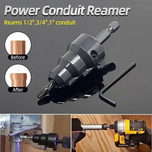 Power Conduit Reamer with Improved Bit Retention, Power Conduit Reamer 1/4 Inch Shank High Carbon Steel Tool - Electrical Metallic Tubing Reamer with L Wrench for Drill Chuck, Replaceable Blade in Kuwait
