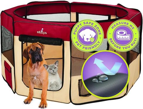 Zampa Puppy Playpen صغير 36 بوصة × 36 بوصة × 24 بوصة قابل للنقل منبثق للكلاب والقطط، قابل للطي | قلم قطط داخلي/خارجي وحامل حيوانات أليفة للسفر + حقيبة حمل. in Kuwait