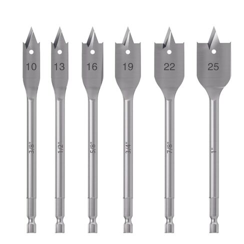 Spade Drill Bit Sets, Paddle Flat Bit for Hole Cutter Woodworking,Titanium Coating, Carbon Steel, Wood Drill Bit, Quick Change Hex Shank，6-Pieces in Kuwait