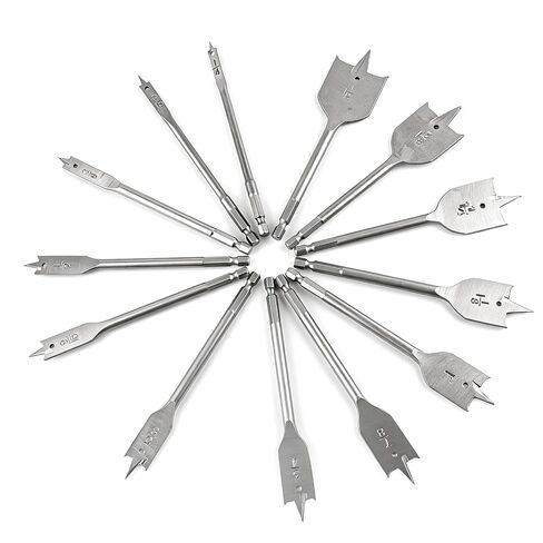 13-Piece Spade Drill Bit Sets, Alloy Steel Paddle Flat Bit with Shank, Flat Wood Hole Cutter Fit for Woodworking, Assorted Bits with Nylon Storage Pouch, 1/4" to 1-1/2" in Kuwait
