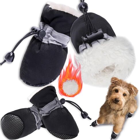 Dog Boots Dog Snow Boots for Winter Dogs Boots & Paw Protector Warm Dog Booties for Puppy with Reflective Strip Dog Shoes for Small Medium Size Dogs 4PCs Black Size7 in Saudi Arabia
