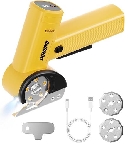 Rechargeable Cordless Electric Scissors Led Display: Electric Cardboard Box Cutter with 3 Safety Blades & Storage Pouch 5-Speed Settings - Cuts Cardboard, Leather, Fabric, and Plastic in Saudi Arabia