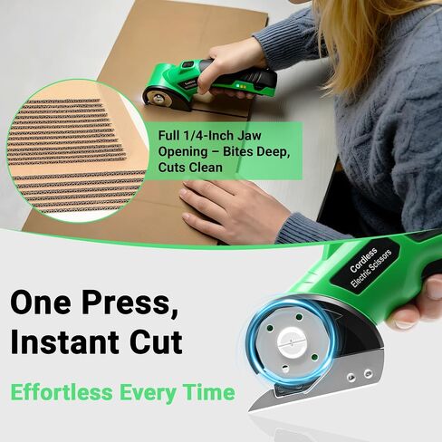 4V Cordless Electric Scissors, Rechargeable Box Cutter with 2000mAh Battery, 2 Blades, Safety Lock and LED Light, Perfect for Cardboard, Leather, Fabric and Plastic in Saudi Arabia