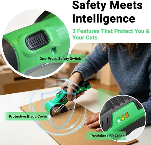 4V Cordless Electric Scissors, Rechargeable Box Cutter with 2000mAh Battery, 2 Blades, Safety Lock and LED Light, Perfect for Cardboard, Leather, Fabric and Plastic in Saudi Arabia