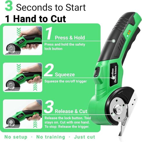 4V Cordless Electric Scissors, Rechargeable Box Cutter with 2000mAh Battery, 2 Blades, Safety Lock and LED Light, Perfect for Cardboard, Leather, Fabric and Plastic in Saudi Arabia