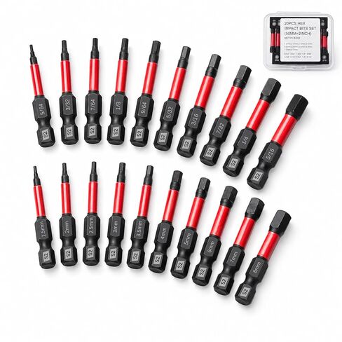 20PCS Hex Bit Set Allen Wrench Drill Bit Set, 1/4" Hex Shank S2 Steel Magnetic Allen Key Drill Bit Set for Furniture Assembly, Brackets, and Home DIY Box Hex Bits (2, Inches) in Kuwait