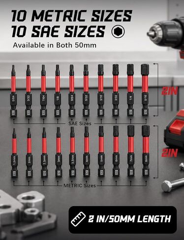 20PCS Hex Bit Set Allen Wrench Drill Bit Set, 1/4" Hex Shank S2 Steel Magnetic Allen Key Drill Bit Set for Furniture Assembly, Brackets, and Home DIY Box Hex Bits (2, Inches) in Kuwait