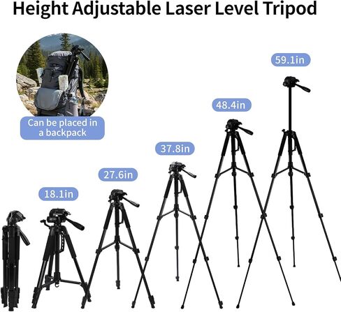 Laser Level Tripod Compatible with Bosch, 18" Adjustable Laser Tripod Stand with 1/4"-20 Thread Mount, Lightweight Tripod with Non-Skid Feet, Collapsible Legs, Carrying Pouch Included in Kuwait