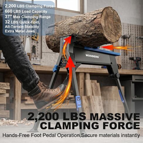 JawHorse, Heavy-Duty Portable Clamping Workstation, 2200Lbs Force, 660Lbs Load, 37" Range Vise, Hands-Free Foot Pedal, 32Lbs Folding Workbench with Metal Jaws for Woodworking & Welding in Kuwait