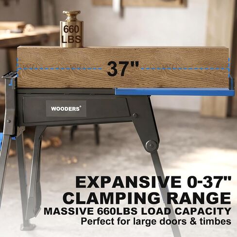 JawHorse, Heavy-Duty Portable Clamping Workstation, 2200Lbs Force, 660Lbs Load, 37" Range Vise, Hands-Free Foot Pedal, 32Lbs Folding Workbench with Metal Jaws for Woodworking & Welding in Kuwait