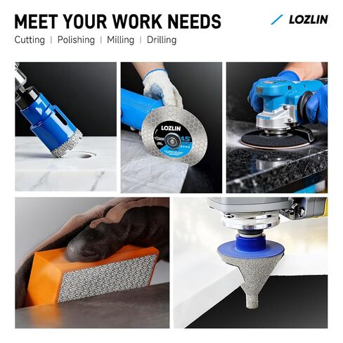 LOZLIN 17PCS Wet Dry Diamond Hole Saw Kit, Brazed Tile Drill & 4.5" Turbo Blades for Porcelain Marble Concrete, Fit Angle Grinder Drill, Aluminum Storage Case in Kuwait