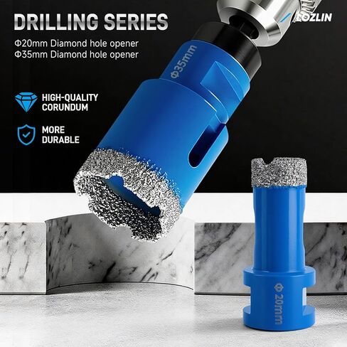 LOZLIN 17PCS Wet Dry Diamond Hole Saw Kit, Brazed Tile Drill & 4.5" Turbo Blades for Porcelain Marble Concrete, Fit Angle Grinder Drill, Aluminum Storage Case in Kuwait