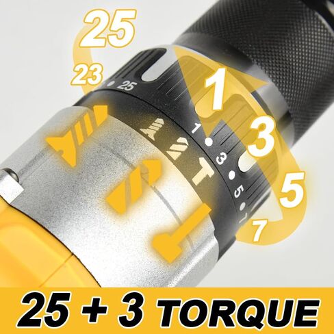 1/2" Cordless Drill Driver 2 Speed Modes 25+3 Clutch 798 in-lbs Power Drill with 24 pcs Accessories 2 x 1.5Ah Li-ion Battery Fast Charger and Carry Case for Home Improvement, DIY Project in Kuwait