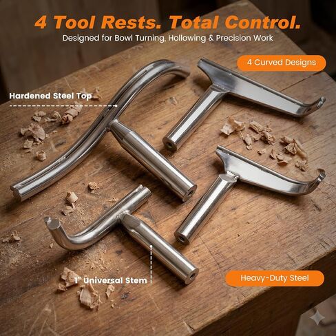 Wood Lathe Tool Rest Set for Bowl Turning, 4PCS Curved & S Shape Tool Rest with 1" Stem, Hardened Steel Top, Lathe Tool Support for Woodturning Hollowing, Finishing & Deep Interior Work in Kuwait