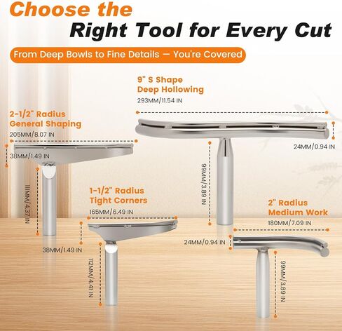 Wood Lathe Tool Rest Set for Bowl Turning, 4PCS Curved & S Shape Tool Rest with 1" Stem, Hardened Steel Top, Lathe Tool Support for Woodturning Hollowing, Finishing & Deep Interior Work in Kuwait