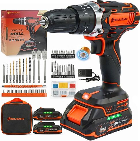 Cordless Drill Set, 20V Power Drill Drivers - 1 * 2.0Ah Battery | Fast Charger, 25+3 Torque, 2 Speed, 3/8"Keyless Chuck, LED Light, 45pcs Drill Bits for DIY, Home Repair, Furniture Assembly in Kuwait