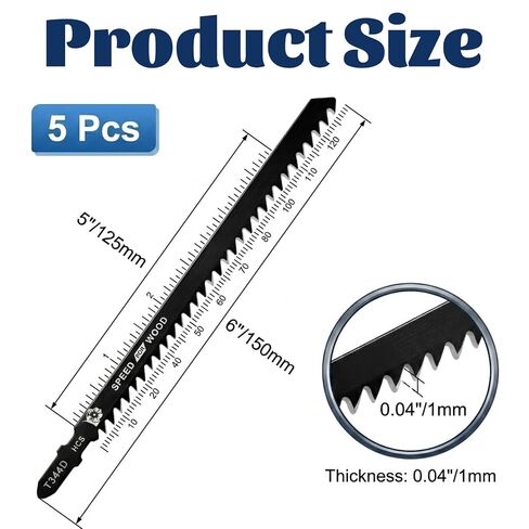 5 Pcs T344D Long Jigsaw Blade, 6 Inch T Shank Jigsaw Blades Jig Saw Blade Set for Quick Cutting Wood Hardwood Metal Plywood Black in Kuwait