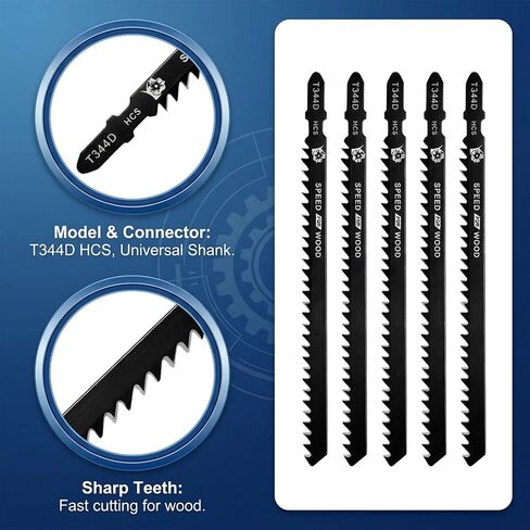 5 Pcs T344D Long Jigsaw Blade, 6 Inch T Shank Jigsaw Blades Jig Saw Blade Set for Quick Cutting Wood Hardwood Metal Plywood Black in Kuwait
