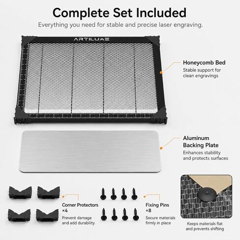Artilume Honeycomb Laser Bed 300 x 400mm for Laser Engraver and Cutting Machine, Aluminum Work Platform with Metal Backing Plate, Non-Slip Heat-Resistant Grid for T1 U1 Desktop Machines in Kuwait