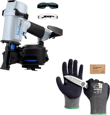 toolant Roofing Nailer, Pneumatic Roofing Nail Gun for 3/4" to 1-3/4" Nails & 3 Packs of ComfyCut ANSI A4 Cut Resistant Gloves, Large, Light Comfort in Kuwait