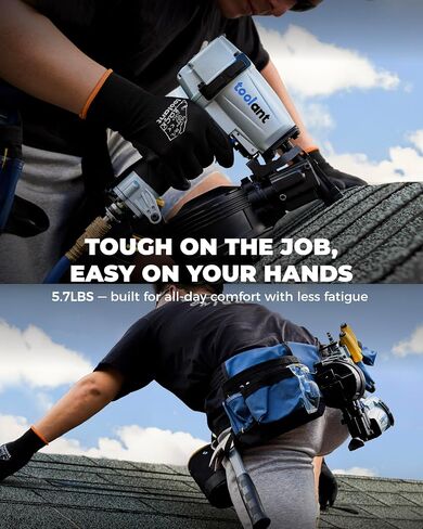 toolant Roofing Nailer, Pneumatic Roofing Nail Gun for 3/4" to 1-3/4" Nails & 3 Packs of ComfyCut ANSI A4 Cut Resistant Gloves, Large, Light Comfort in Kuwait