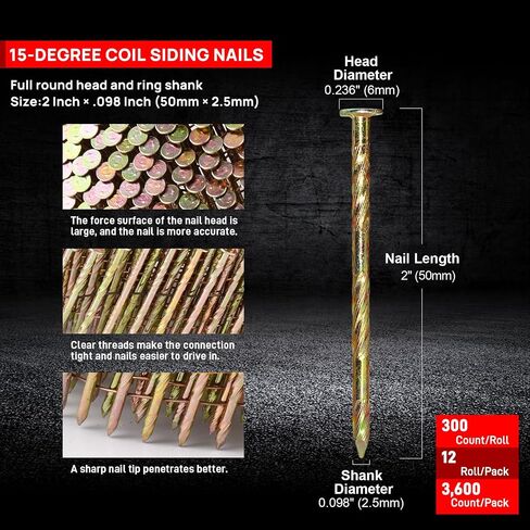 15 Gauge 1-1/4-Inch to 2-1/2-Inch Siding Nail Gun and 3600 Count 2" x .098 Coil Nails Set in Kuwait