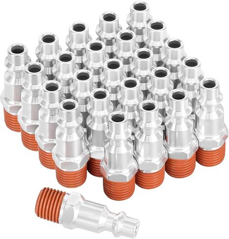 25 Pack Upgraded 1/4" Male NPT Air Hose Quick Connect Fittings, 300PSI Industrial Quick Disconnect Plugs with Pre-Coated Thread Sealant in Kuwait