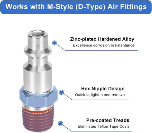 25 Pack Upgraded 1/4" Male NPT Air Hose Quick Connect Fittings, 300PSI Industrial Quick Disconnect Plugs with Pre-Coated Thread Sealant in Kuwait