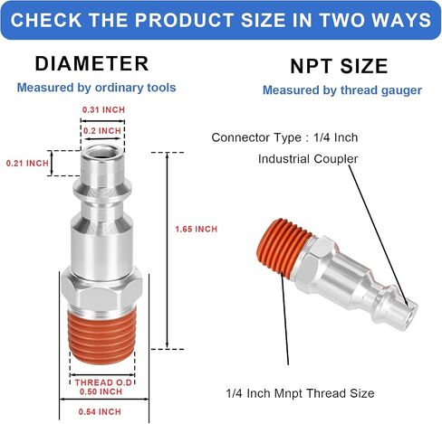 25 Pack Upgraded 1/4" Male NPT Air Hose Quick Connect Fittings, 300PSI Industrial Quick Disconnect Plugs with Pre-Coated Thread Sealant in Kuwait