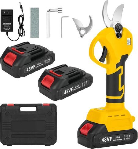 Electric Pruning Shears, Cordless Electric Scissors with 2 PCS Rechargeable 48V 2.0 Ah Batteries & 2 Blades, 1.6" Cutting Diameter Pruning Shears Garden Tool for Tree Trimming Branch Cutter in Kuwait