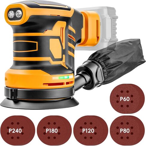 Cordless 5-Inch Random Orbital Sander Compatible with DeWalt 20V Battery | (Tool Only, No Battery) Included, Brushless Sander with 6 Speeds, Dust Collection & 20 Sanding Discs in Kuwait
