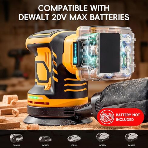 Cordless 5-Inch Random Orbital Sander Compatible with DeWalt 20V Battery | (Tool Only, No Battery) Included, Brushless Sander with 6 Speeds, Dust Collection & 20 Sanding Discs in Kuwait