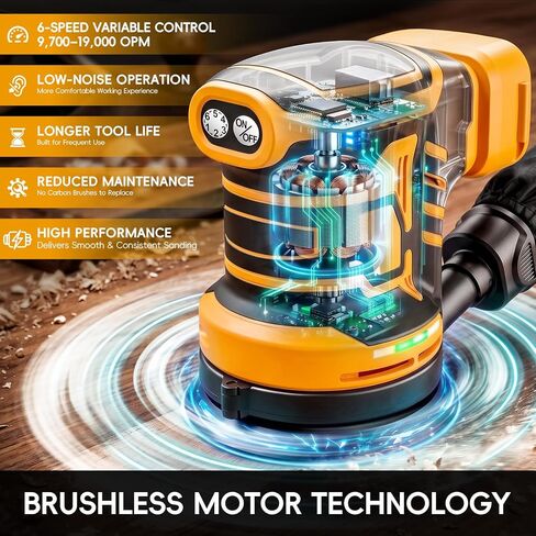 Cordless 5-Inch Random Orbital Sander Compatible with DeWalt 20V Battery | (Tool Only, No Battery) Included, Brushless Sander with 6 Speeds, Dust Collection & 20 Sanding Discs in Kuwait