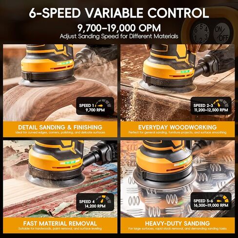 Cordless 5-Inch Random Orbital Sander Compatible with DeWalt 20V Battery | (Tool Only, No Battery) Included, Brushless Sander with 6 Speeds, Dust Collection & 20 Sanding Discs in Kuwait