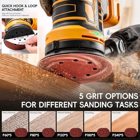 Cordless 5-Inch Random Orbital Sander Compatible with DeWalt 20V Battery | (Tool Only, No Battery) Included, Brushless Sander with 6 Speeds, Dust Collection & 20 Sanding Discs in Kuwait