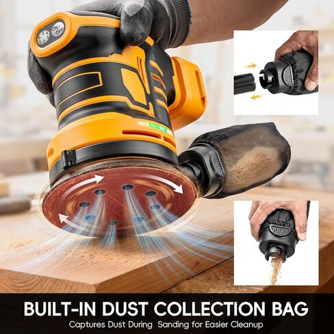 Cordless 5-Inch Random Orbital Sander Compatible with DeWalt 20V Battery | (Tool Only, No Battery) Included, Brushless Sander with 6 Speeds, Dust Collection & 20 Sanding Discs in Kuwait