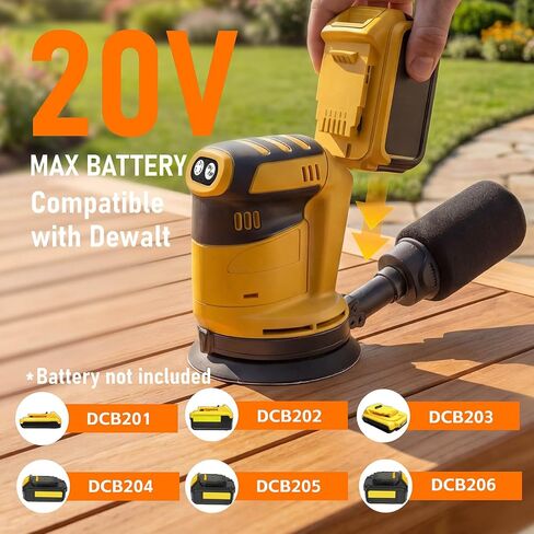 Cordless Random Orbital Sander Compatible with DeWalt 20V MAX Battery (No Battery) 5-Inch Brushless Electric Sander with 3-Speed & Dust Collector, for Woodworking, Metal& DIY Sanding in Kuwait