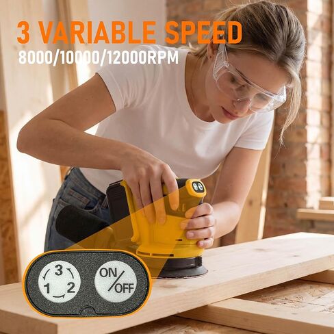 Cordless Random Orbital Sander Compatible with DeWalt 20V MAX Battery (No Battery) 5-Inch Brushless Electric Sander with 3-Speed & Dust Collector, for Woodworking, Metal& DIY Sanding in Kuwait