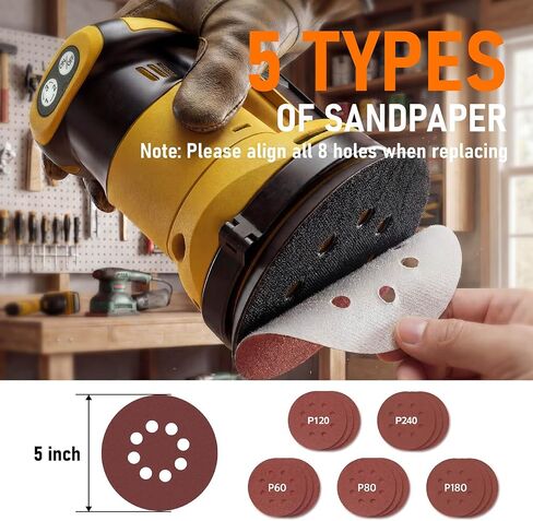 Cordless Random Orbital Sander Compatible with DeWalt 20V MAX Battery (No Battery) 5-Inch Brushless Electric Sander with 3-Speed & Dust Collector, for Woodworking, Metal& DIY Sanding in Kuwait