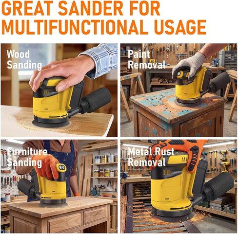 Cordless Random Orbital Sander Compatible with DeWalt 20V MAX Battery (No Battery) 5-Inch Brushless Electric Sander with 3-Speed & Dust Collector, for Woodworking, Metal& DIY Sanding in Kuwait