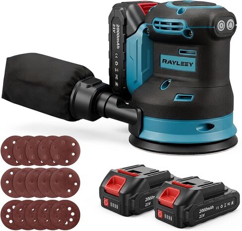Cordless Random Orbital Sander 5 Inch Brushless Palm Sander with 2 Battery | 3-Speed Max 11000RPM with Dust Collector 15pcs Sanding Discs for Woodworking, Furniture Polishing in Kuwait