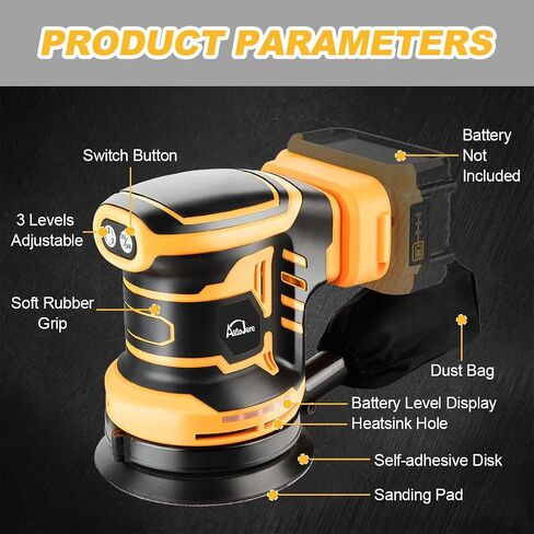 Random Orbit Sander Compatible with Dewalt 20V Battery 3 Adjustable Speed 5 inch electric Sander with Dust Bag 3 Sandpaper for Polishing, Sanding, Smoothing Surfaces (NO Battery) in Kuwait