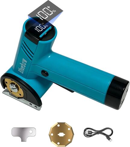 Cordless Electric Scissors, Rechargeable Cardboard Cutter with LED Light, 4-Speed Settings, Safety Lock, 2 Blades, USB-C Battery Powered Box Cutter for Carpet, Leather, Fabric, Packages in Kuwait