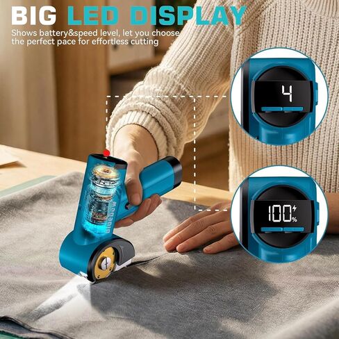 Cordless Electric Scissors, Rechargeable Cardboard Cutter with LED Light, 4-Speed Settings, Safety Lock, 2 Blades, USB-C Battery Powered Box Cutter for Carpet, Leather, Fabric, Packages in Kuwait