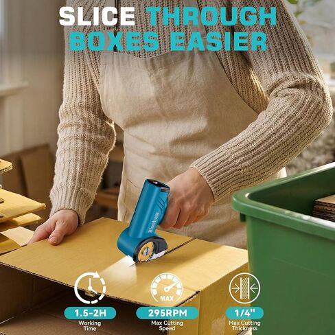 Cordless Electric Scissors, Rechargeable Cardboard Cutter with LED Light, 4-Speed Settings, Safety Lock, 2 Blades, USB-C Battery Powered Box Cutter for Carpet, Leather, Fabric, Packages in Kuwait