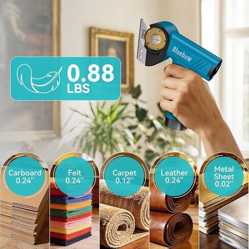 Cordless Electric Scissors, Rechargeable Cardboard Cutter with LED Light, 4-Speed Settings, Safety Lock, 2 Blades, USB-C Battery Powered Box Cutter for Carpet, Leather, Fabric, Packages in Kuwait