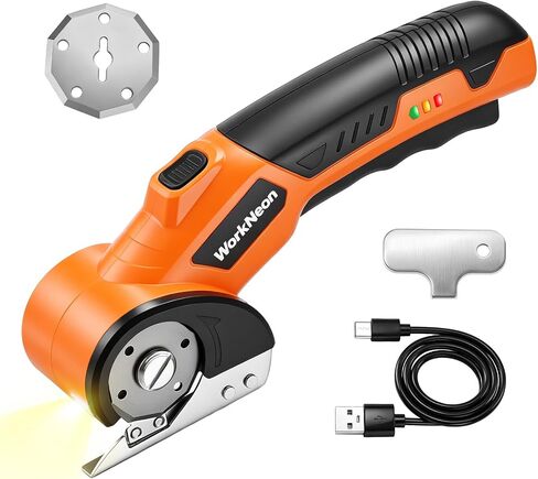 4V Cordless Electric Scissors, Rechargeable Cutter with 2 Blades | Cardboard Box Cutter with 2 Blades, USB Charging Cable, Rotary Cutter for Cardboard, Fabric, Leather, Plastic in Kuwait