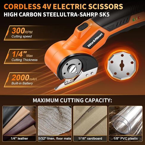 4V Cordless Electric Scissors, Rechargeable Cutter with 2 Blades | Cardboard Box Cutter with 2 Blades, USB Charging Cable, Rotary Cutter for Cardboard, Fabric, Leather, Plastic in Kuwait
