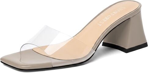 SHOWFOREST Women's Clear Strap Block Heeled Mule Sandals | Square Open Toe Chunky Block Sandals, Backless Slip On Heels, 2.5 Inch Casual Dress Shoes for Wedding Bridal Holiday in Kuwait
